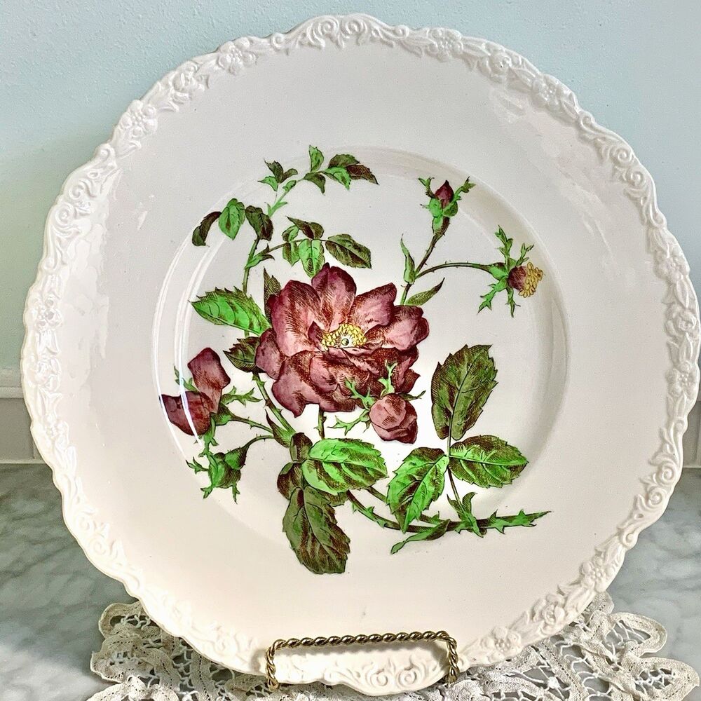 1930s Rose Dinner Plate by Cauldon England Embossed